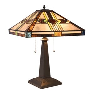 Chloe Lighting Mission 2-Light Glass Resin Carla Table Lamp in Blackish Bronze