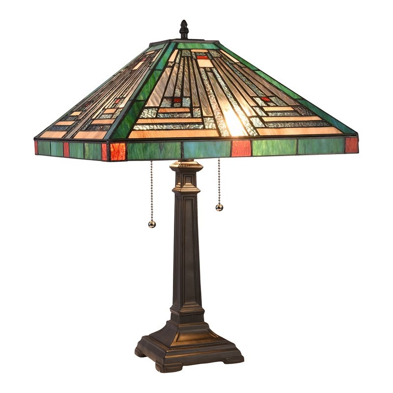 Chloe Lighting Mission 2-Light Glass Resin Innes Table Lamp in Blackish Bronze