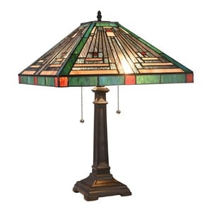 Chloe Lighting Mission 2-Light Glass Resin Innes Table Lamp in Blackish Bronze