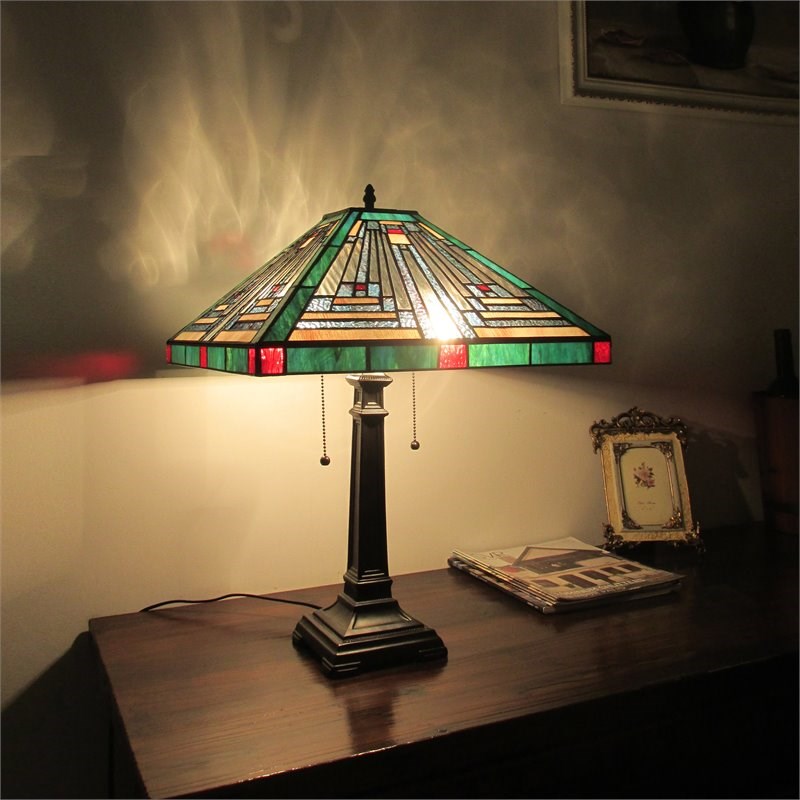 Chloe Lighting Mission 2-Light Glass Resin Innes Table Lamp in Blackish Bronze
