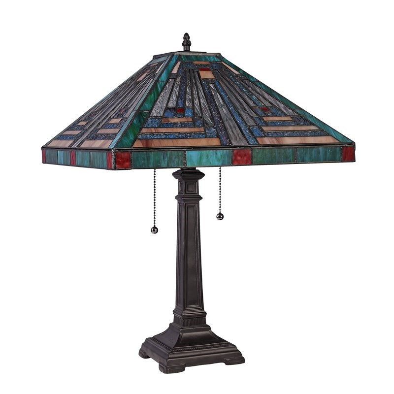 Chloe Lighting Mission 2-Light Glass Resin Innes Table Lamp in Blackish Bronze