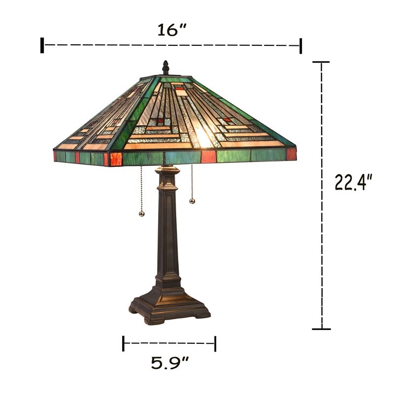 Chloe Lighting Mission 2-Light Glass Resin Innes Table Lamp in Blackish Bronze