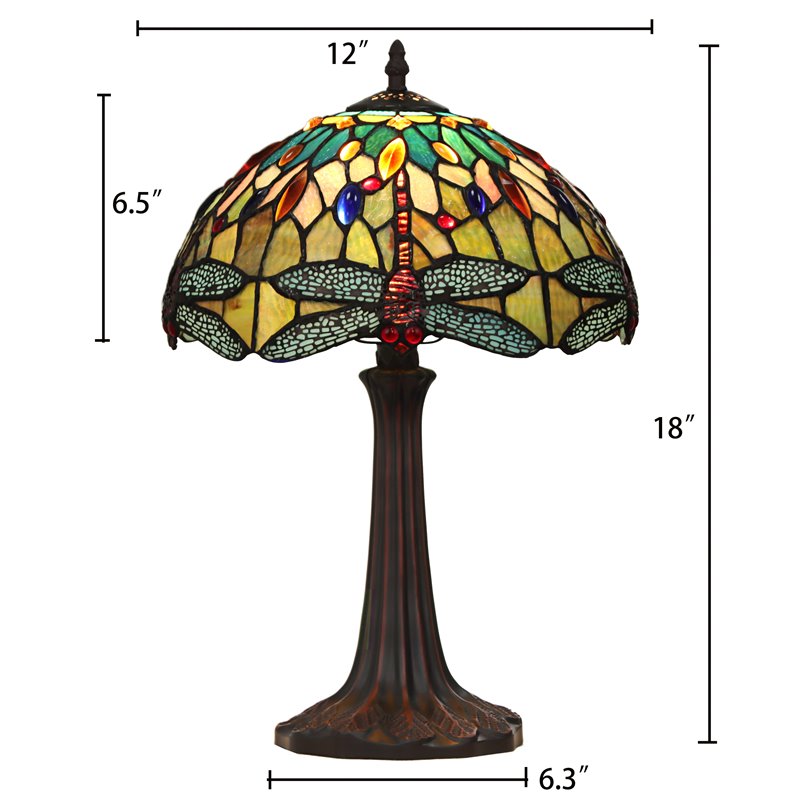 Chloe Lighting Dragonfly 1-Light Glass Resin Empress Table Lamp in Dark Bronze