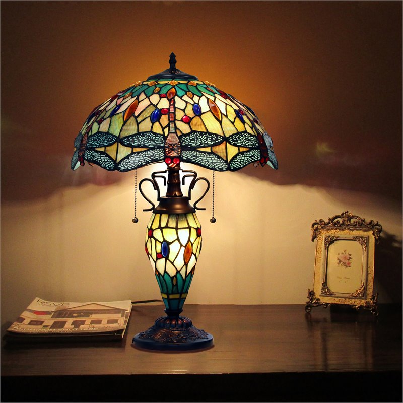 Chloe Lighting Dragonfly 3-Light Empress Double Lit Table Lamp in Dark Bronze