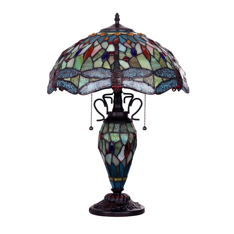 Chloe Lighting Dragonfly 3-Light Empress Double Lit Table Lamp in Dark Bronze