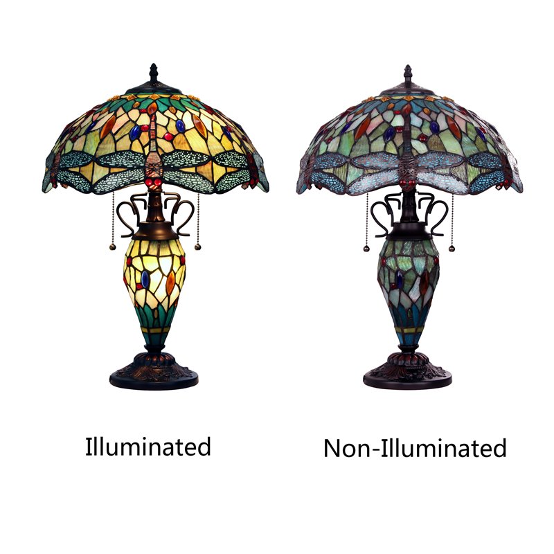 Chloe Lighting Dragonfly 3-Light Empress Double Lit Table Lamp in Dark Bronze