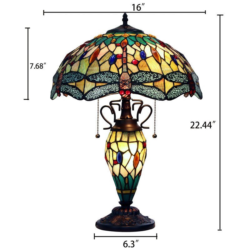 Chloe Lighting Dragonfly 3-Light Empress Double Lit Table Lamp in Dark Bronze
