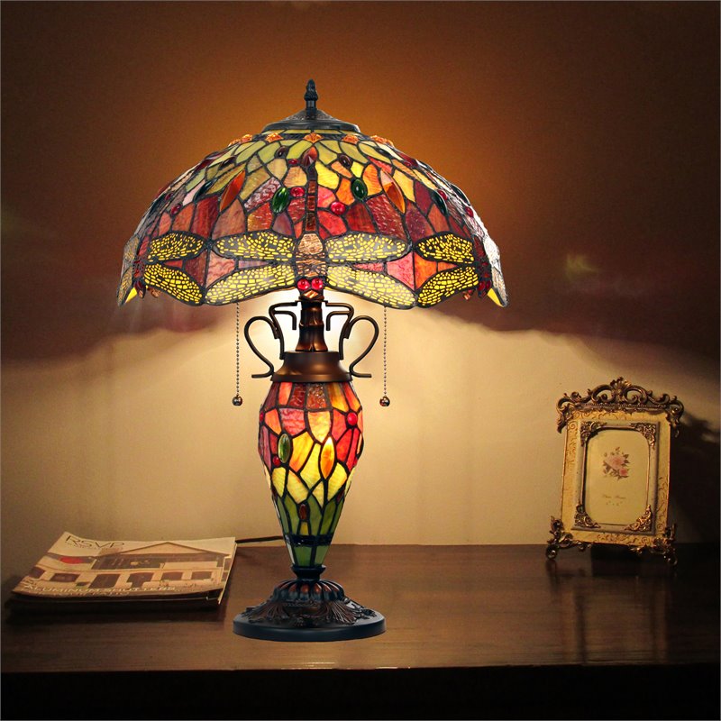 Chloe Lighting Dragonfly 3-Light Empress Double Lit Table Lamp in Dark Bronze