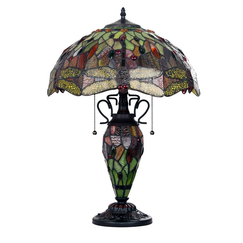 Chloe Lighting Dragonfly 3-Light Empress Double Lit Table Lamp in Dark Bronze