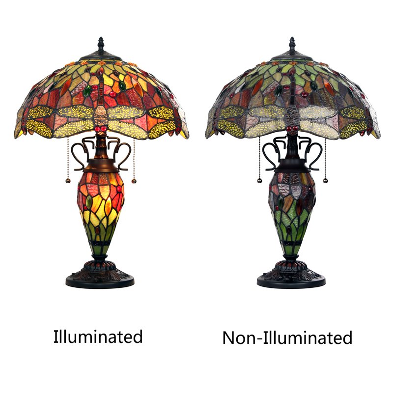 Chloe Lighting Dragonfly 3-Light Empress Double Lit Table Lamp in Dark Bronze