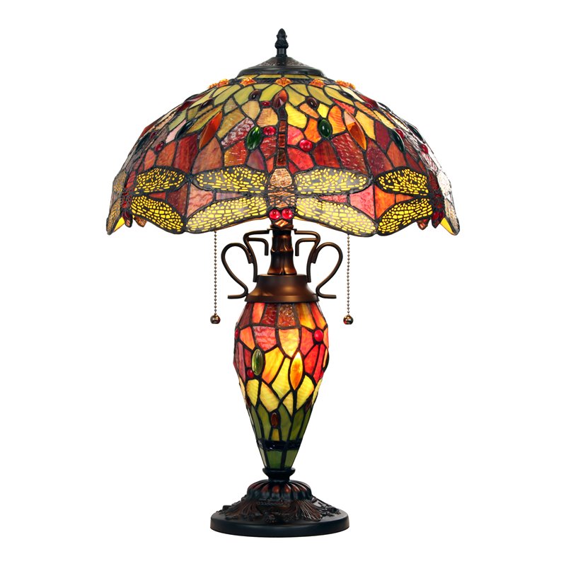 Chloe Lighting Dragonfly 3-Light Empress Double Lit Table Lamp in Dark Bronze