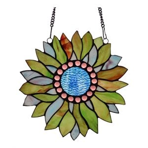 Chloe Lighting Floral 11&quot Sundance Stained Glass Window Panel in Black