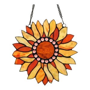 Chloe Lighting Floral 11&quot Sundance Stained Glass Window Panel in Black