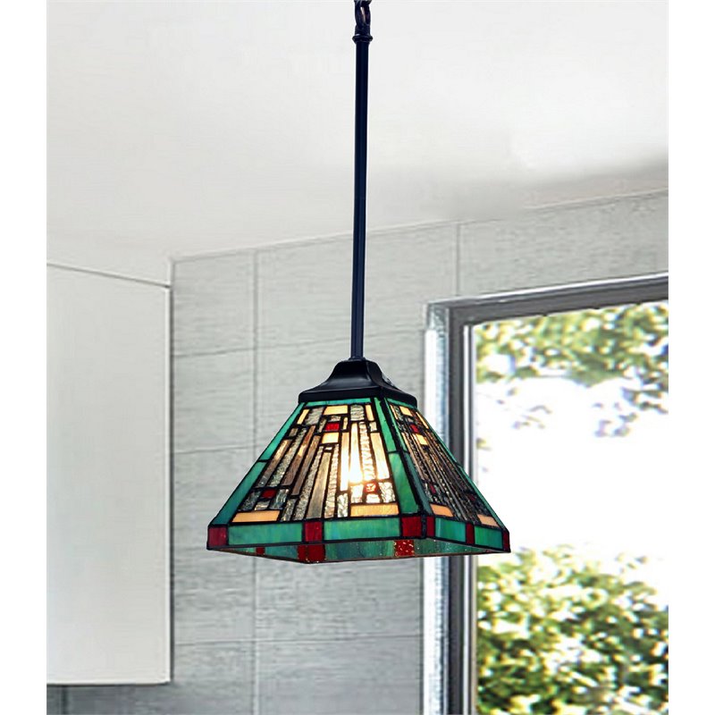 Chloe Lighting Mission 1-Light Iron and Glass Innes Mini Pendant in Dark Bronze