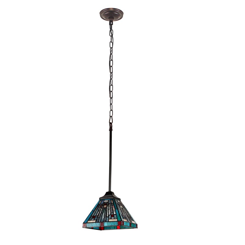 Chloe Lighting Mission 1-Light Iron and Glass Innes Mini Pendant in Dark Bronze