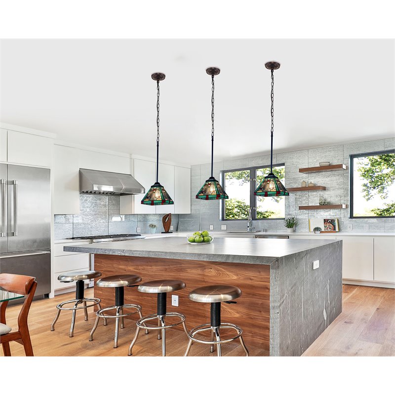 Chloe Lighting Mission 1-Light Iron and Glass Innes Mini Pendant in Dark Bronze