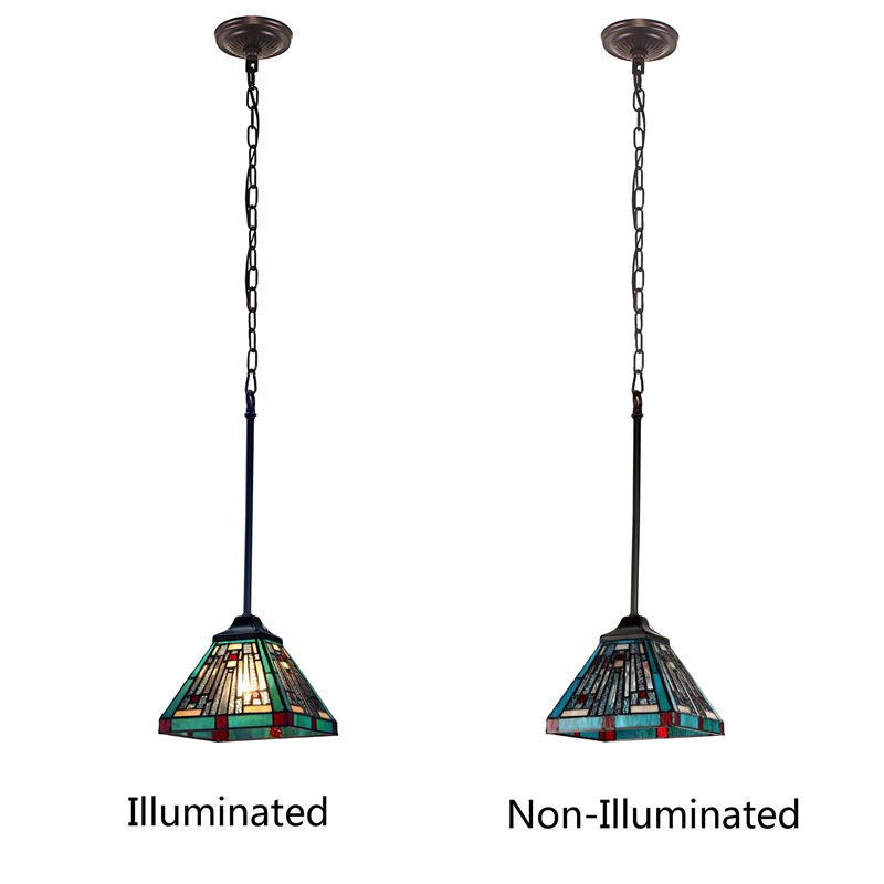 Chloe Lighting Mission 1-Light Iron and Glass Innes Mini Pendant in Dark Bronze