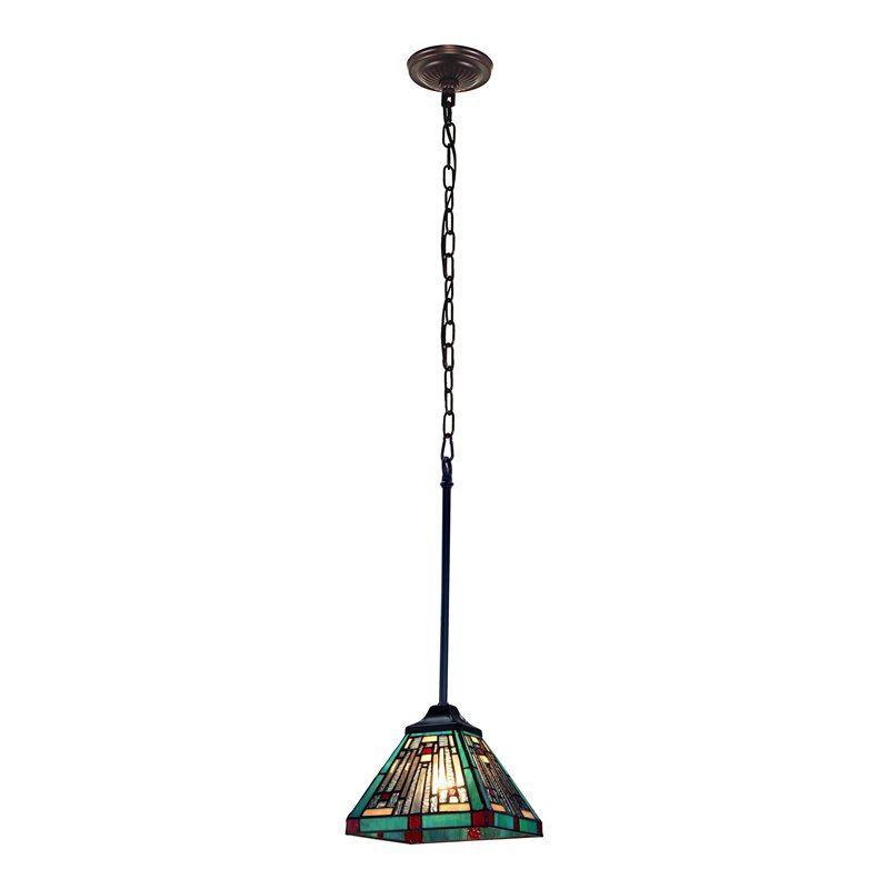 Chloe Lighting Mission 1-Light Iron and Glass Innes Mini Pendant in Dark Bronze