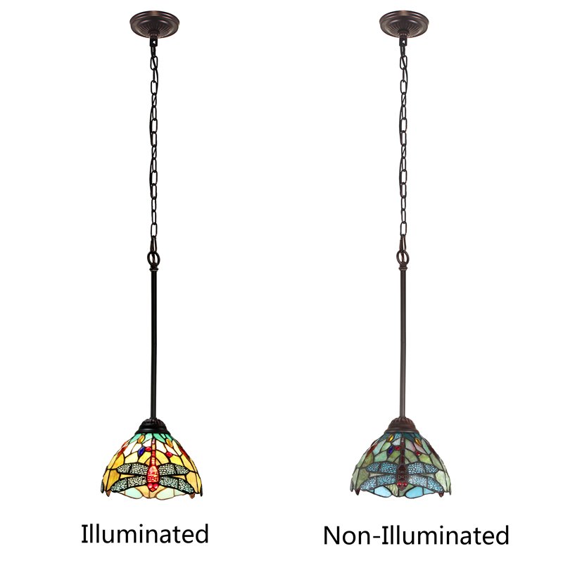 Chloe Lighting Dragonfly 1-Light Iron and Glass Empress Mini Pendant in Bronze