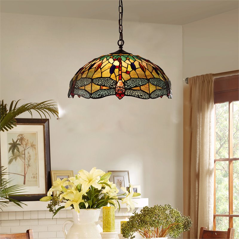 Chloe Lighting Dragonfly 3-Light Iron Empress Hanging Pendant in Blackish Bronze