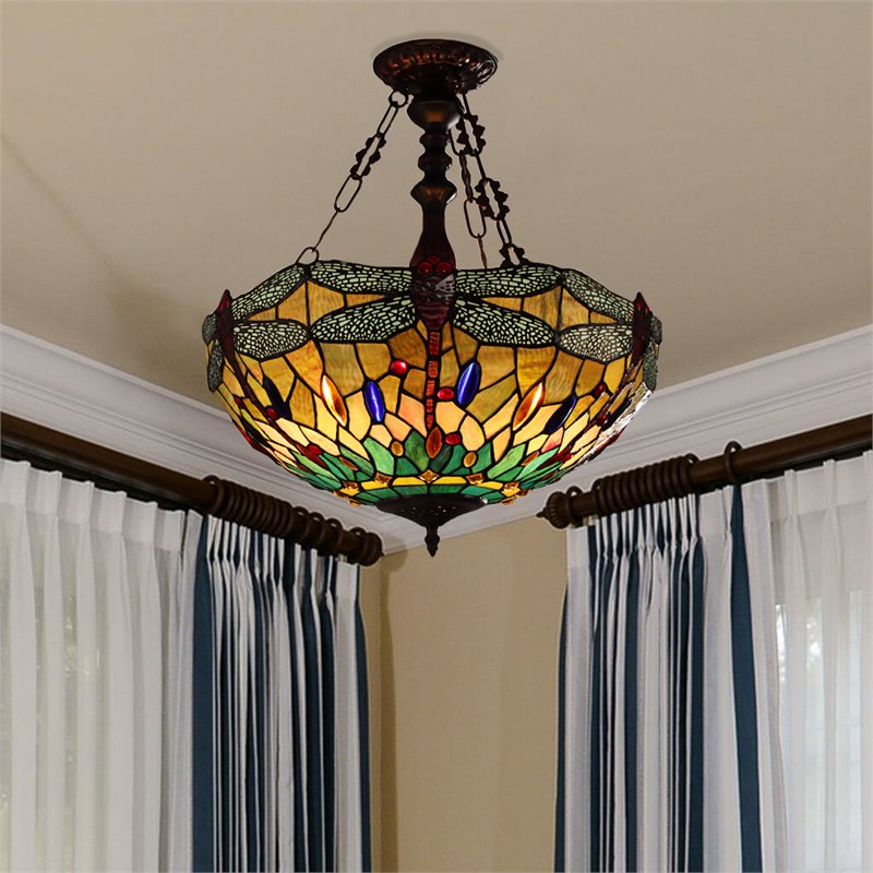 Chloe Lighting Dragonfly 3-Light Iron Empress Hanging Pendant in Blackish Bronze