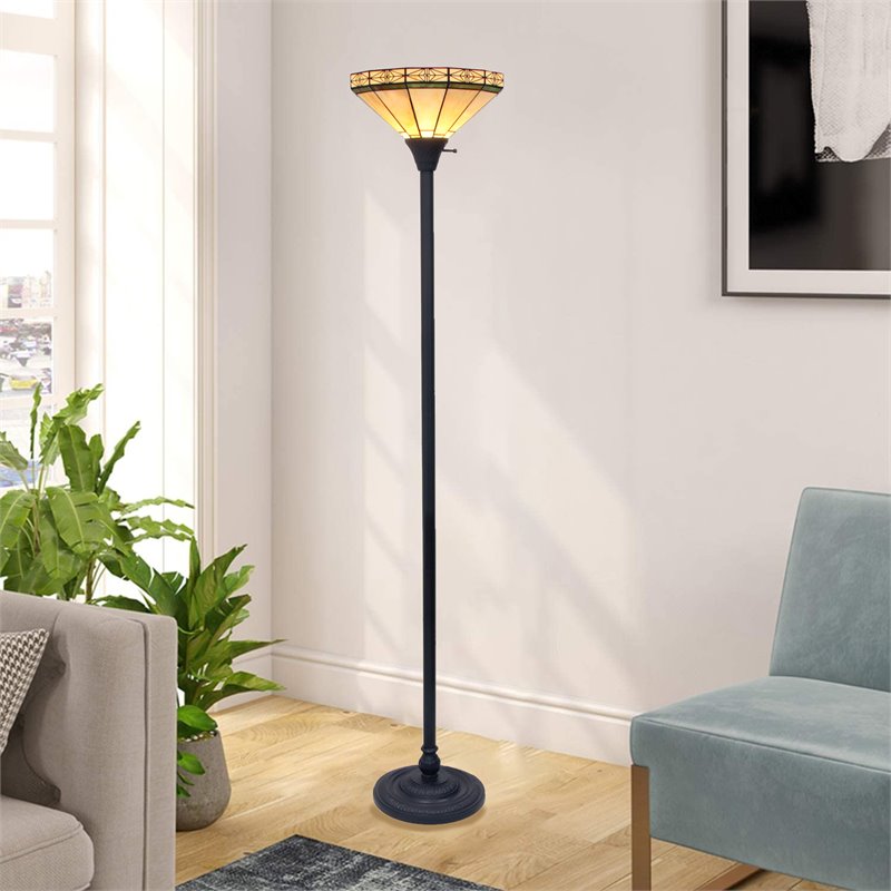 Chloe Lighting Mission 1-Light Glass Resin Belle Torchiere Lamp in Bronze
