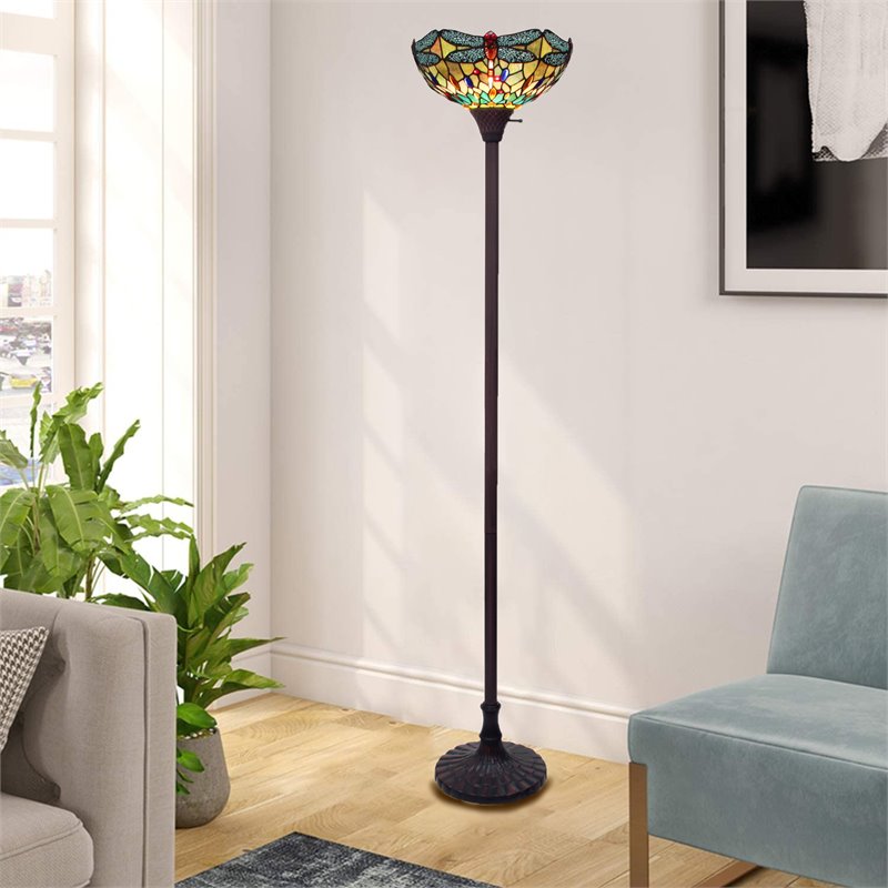 Chloe Lighting Dragonfly 1-Light Glass Resin Empress Torchiere Lamp in Bronze
