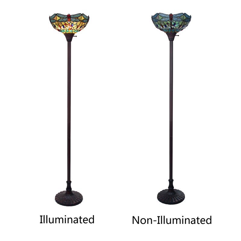Chloe Lighting Dragonfly 1-Light Glass Resin Empress Torchiere Lamp in Bronze