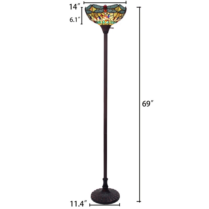 Chloe Lighting Dragonfly 1-Light Glass Resin Empress Torchiere Lamp in Bronze