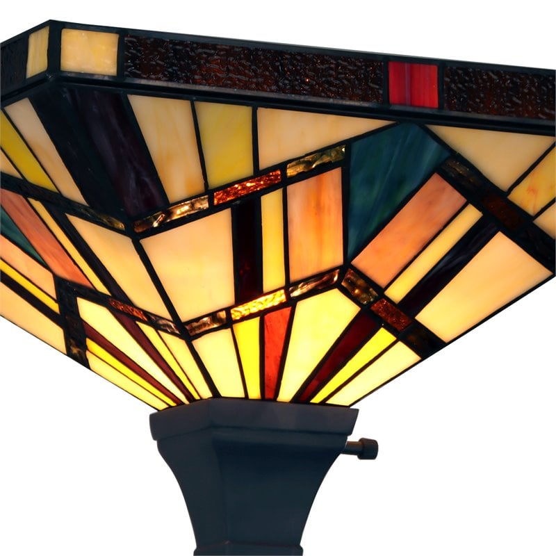 Chloe Lighting Mission 1-Light Glass Resin Vincent Torchiere Lamp in Dark Bronze