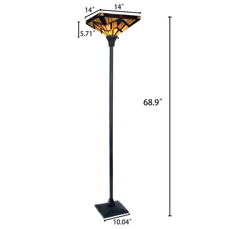 Chloe Lighting Mission 1-Light Glass Resin Vincent Torchiere Lamp in Dark Bronze
