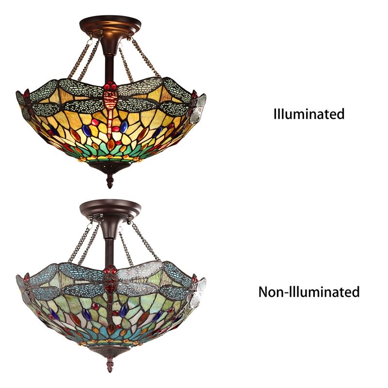 Chloe Lighting Dragonfly 2-Light Resin and Iron Empress Semi-Flush in Bronze