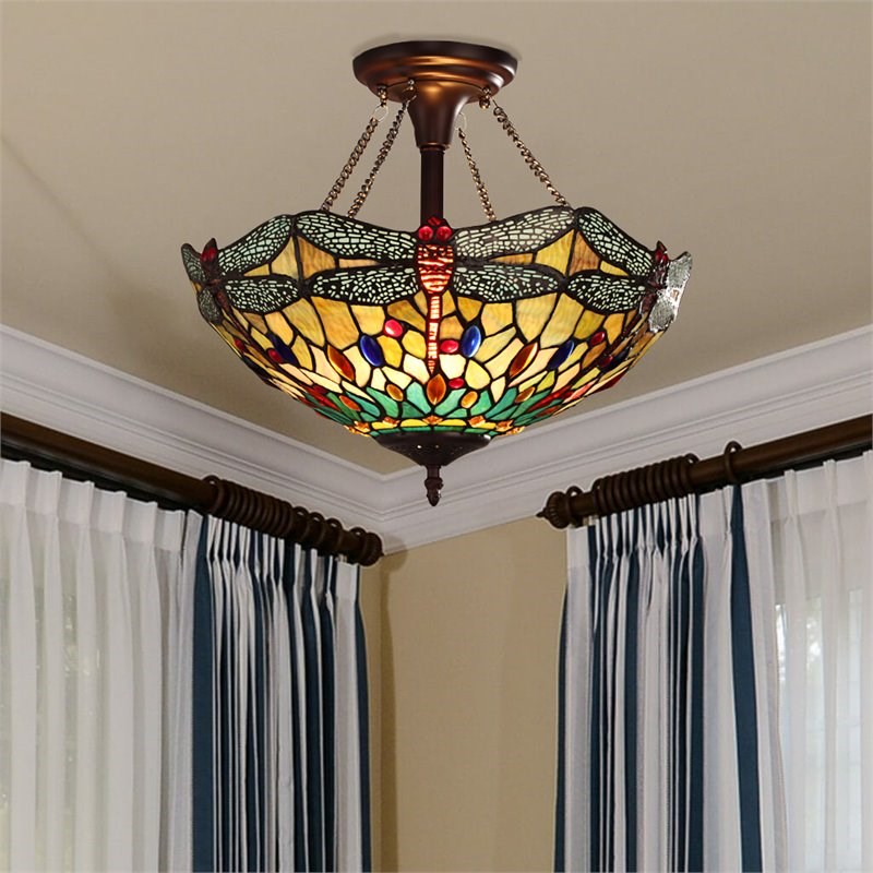Chloe Lighting Dragonfly 2-Light Resin and Iron Empress Semi-Flush in Bronze