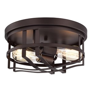 Chloe Lighting Ironclad 2-Light Metal Ceiling Flush Fixture in Oil Rubbed Bronze