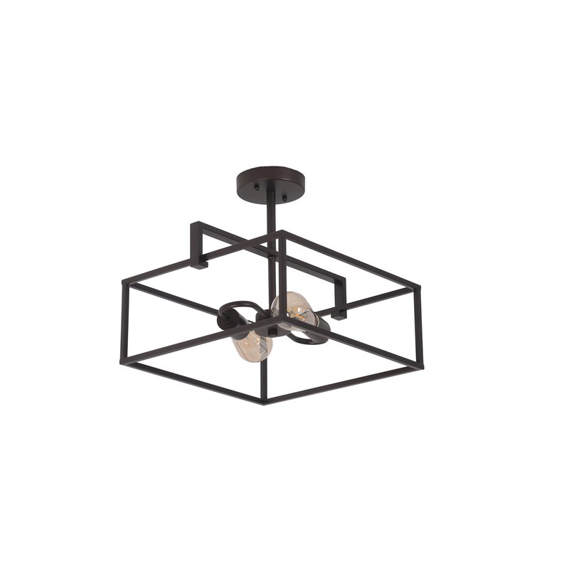 Chloe Lighting Nolan 2-Light Square Metal Semi-Flush Pendant in Black/Brass