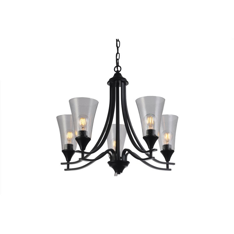 Chloe Lighting Sherard 5-Light Glass Metal Hanging Chandelier in Matte Black