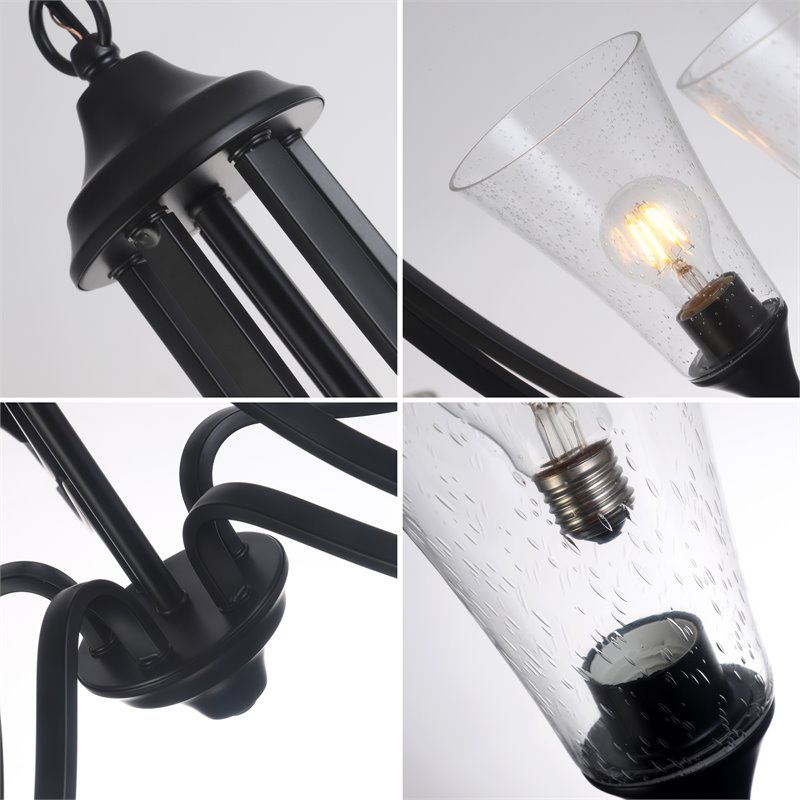 Chloe Lighting Sherard 5-Light Glass Metal Hanging Chandelier in Matte Black