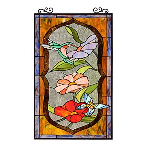 Chloe Lighting Poppy 31&quot Animal/Floral Stained Glass Window Panel in Multi-Color