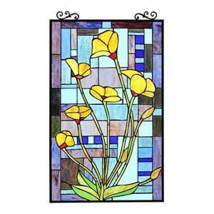 Chloe Lighting Lilium 32&quot Floral Stained Glass Window Panel in Multi-Color
