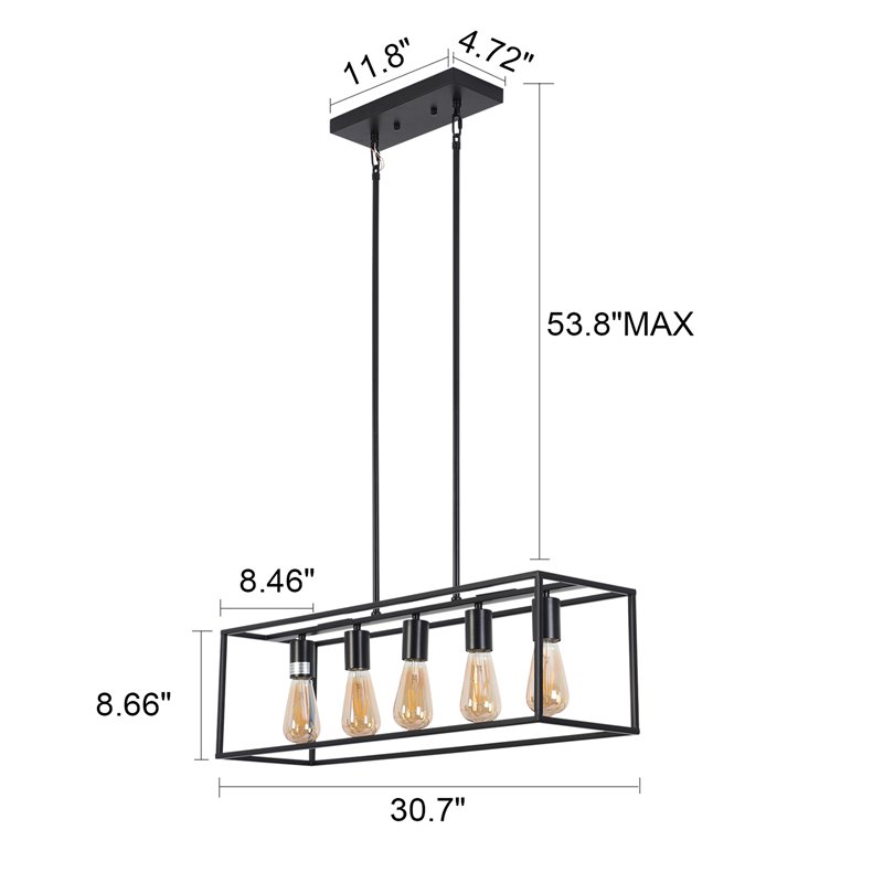 Chloe Lighting Ironclad 5-Light Metal Island Pendant in Matte Black