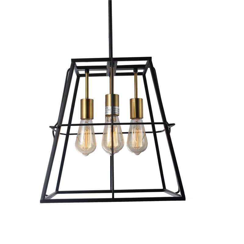 Chloe Lighting Ironclad 4-Light Trapezoid Metal Ceiling Pendant in Black/Gold