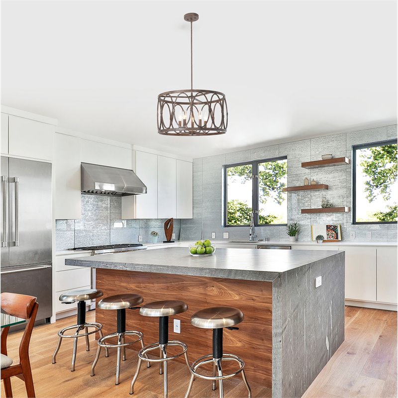 Chloe Lighting Navy 5-Light Metal Ceiling Pendant in Antique Wood