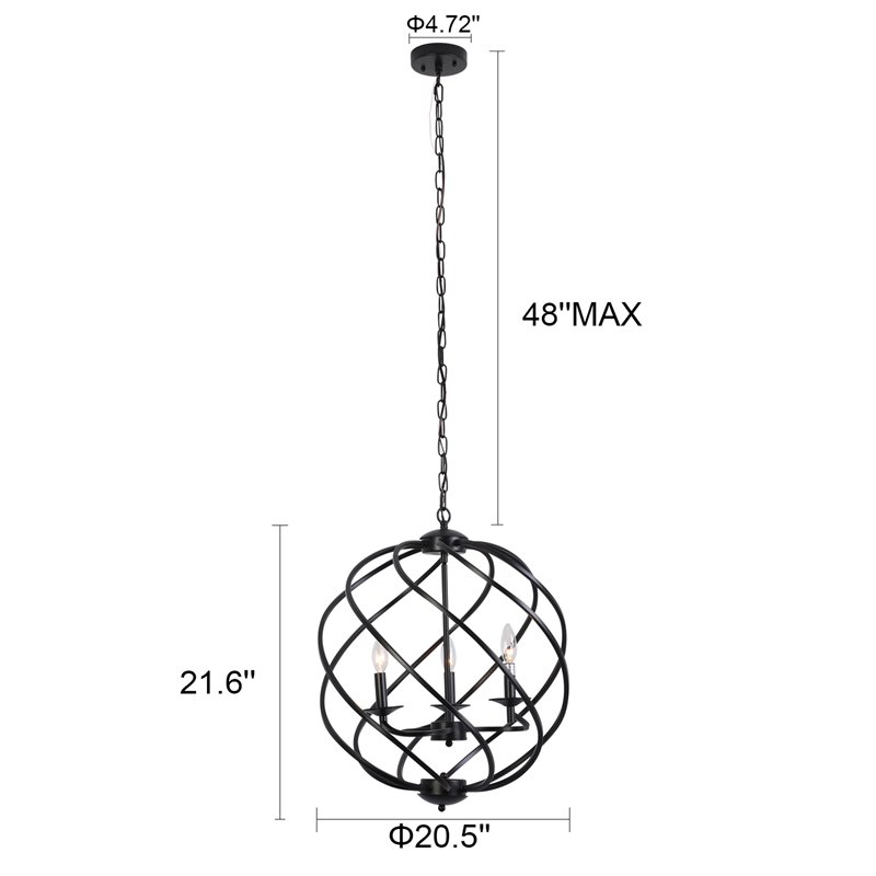 Chloe Lighting Jericho 3-Light Metal Ceiling Pendant in Matte Black
