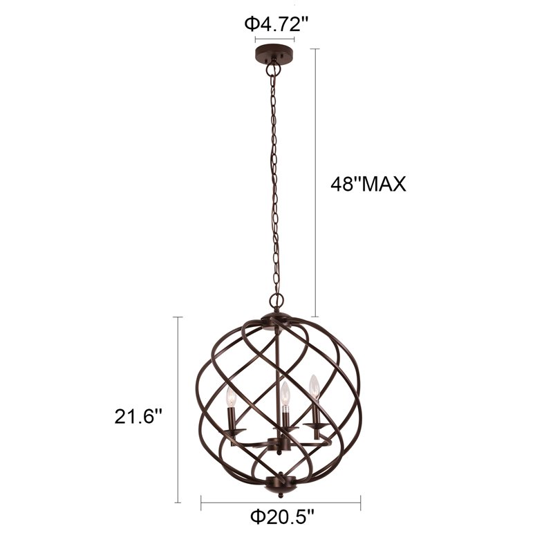 Chloe Lighting Jericho 3-Light Metal Ceiling Pendant in Oil Rubbed Bronze