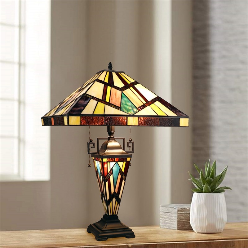 Chloe Lighting Mission Vincent 3-Light Metal Table Lamp in Blackish Bronze