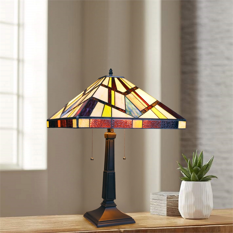 Chloe Lighting Mission Vincent 2-Light Metal Table Lamp in Blackish Bronze
