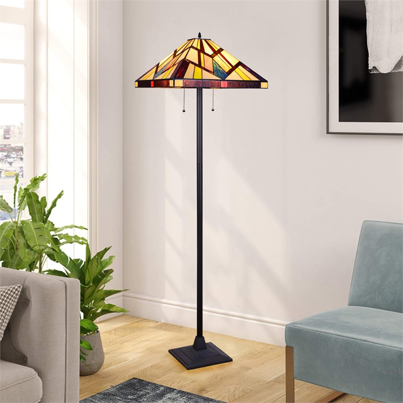 Chloe Lighting Mission Vincent 2-Light Metal Floor Lamp in Blackish Bronze