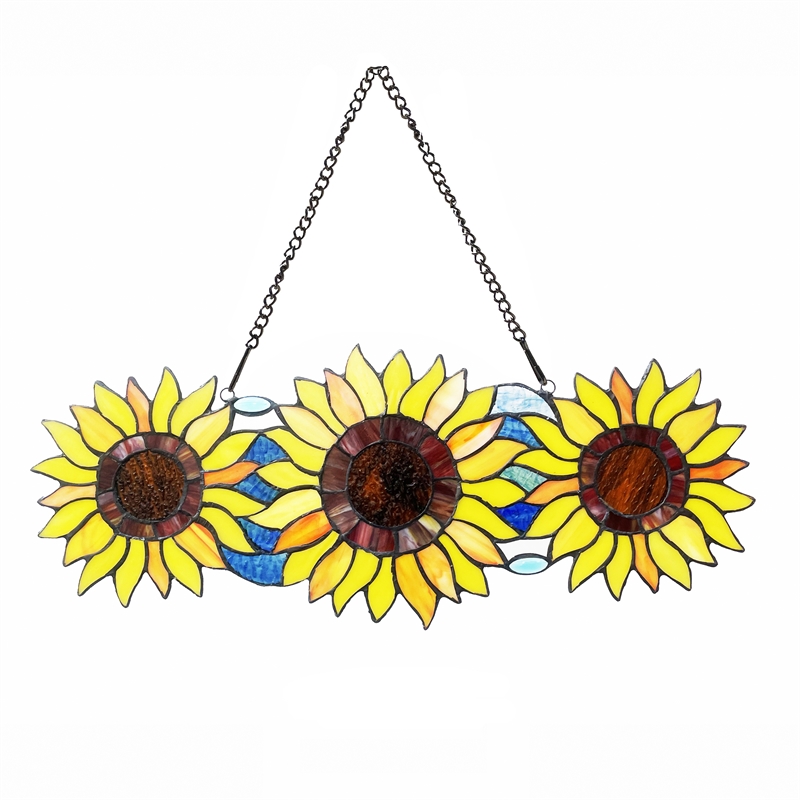 Chloe Lighting Floral Stained Glass & Metal Window Panel in Yellow