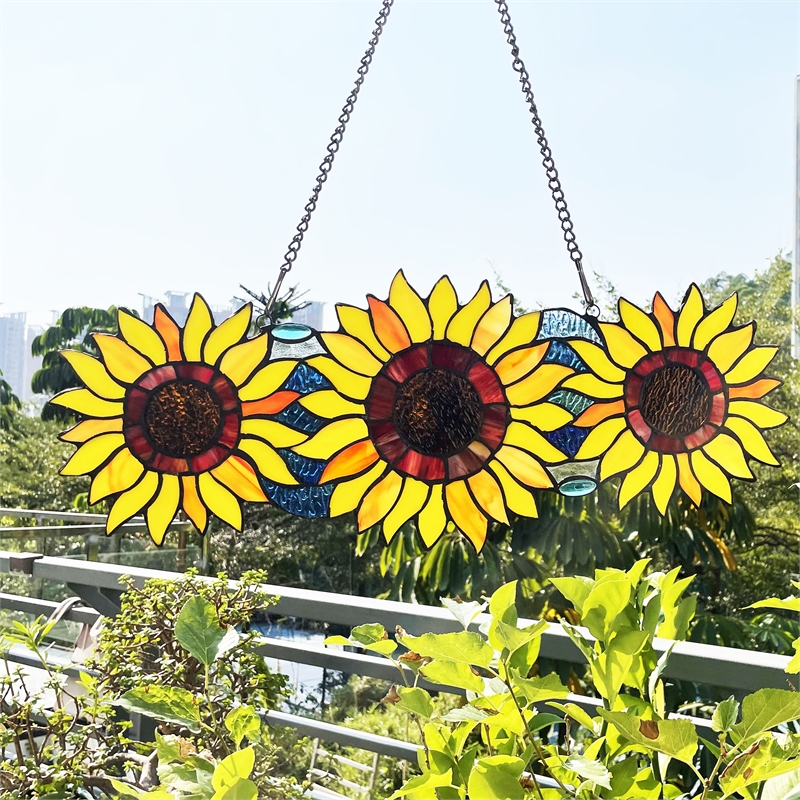 Chloe Lighting Floral Stained Glass & Metal Window Panel in Yellow