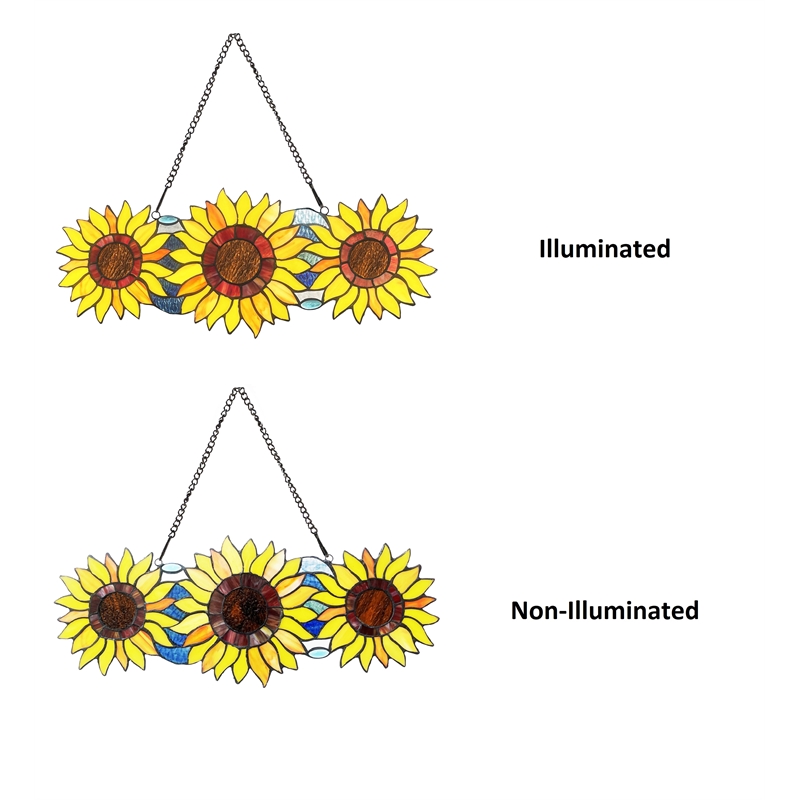 Chloe Lighting Floral Stained Glass & Metal Window Panel in Yellow